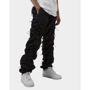 mnml Pant  Mens Med Black Bungee Cord Accordian Joggers Rave Parachute Gobchang